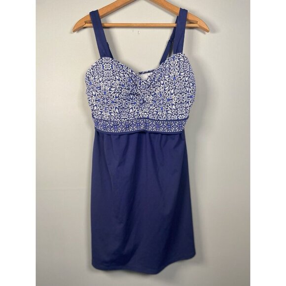 Lands End 12 Tankini Swimsuit Top Blue Floral Womens Underwire Beach Cruise - Picture 1 of 10